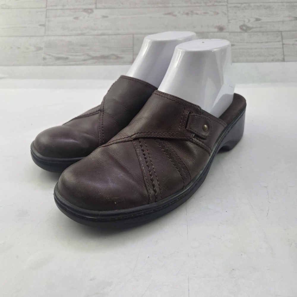 Clarks Mule Clogs Womens 8.5 Brown Leather Comfort Grandmacore Lagenlook